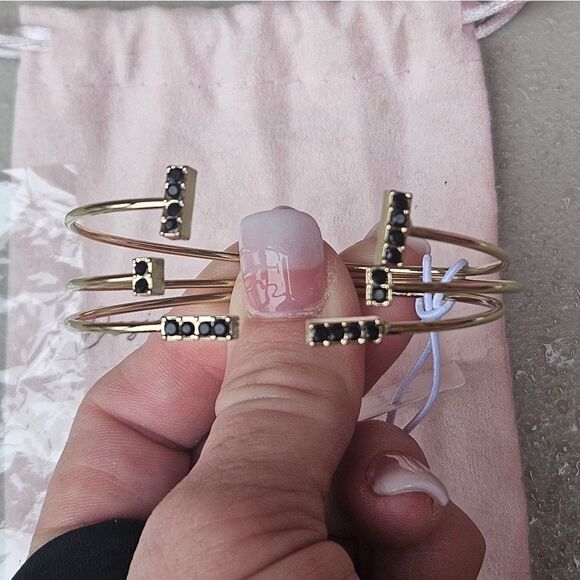 Pave Cuff bracelets 14K Gold & Black by Jules Smith Designs Venice Beach CA NEW - Picture 1 of 12